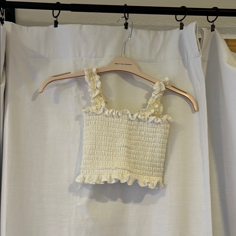 Reformation Cream Ruffled Smocked Crop Top